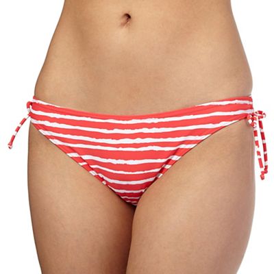 Beach Collection Coral wavy striped ruched side bikini bottoms